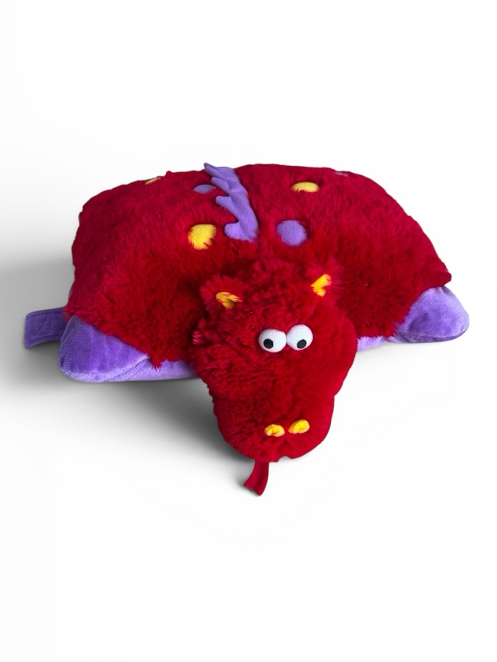 Pillow Pets Pee-Wees Fiery Dragon Plush Red Purple Travel Stuffed Animal 18”x16”